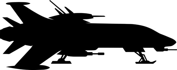 Silhouette vector graphic of futuristic starship vehicle with landing gear spacecraft starship silhouette futuristic © AssetForge Studio