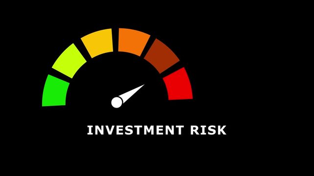 Gradient scale Investment Risk level measuring device icon. Sign tachometer, speedometer, indicators.Risk management gauge with color-coded segments and needle. 4k video