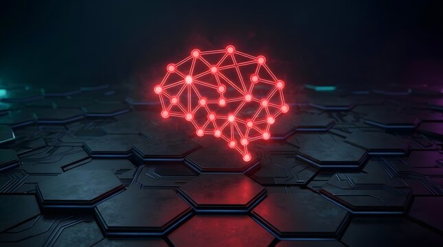 An intricate visual representation of a digital symbol positioned across a clean polished hexagonal pattern  This composition emphasizes modern geometry technological concepts