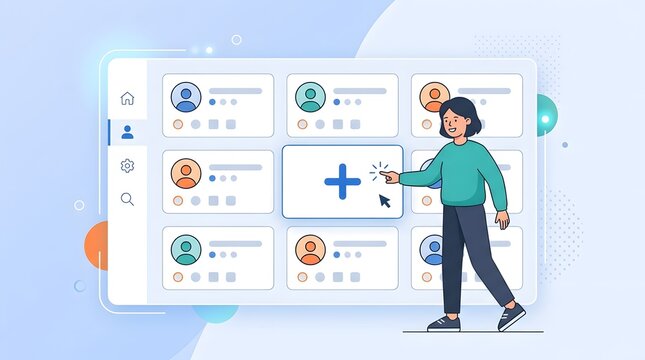 An individual is engaging with a modern screen performing an action to add a new user to a digital profile or network setting