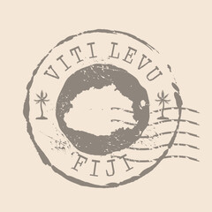Obraz premium Stamp Postal of Viti Levu Island. Map Silhouette rubber Seal. Design Retro Travel. Seal Map of Viti Levu Island grunge for your design. Fiji. EPS10