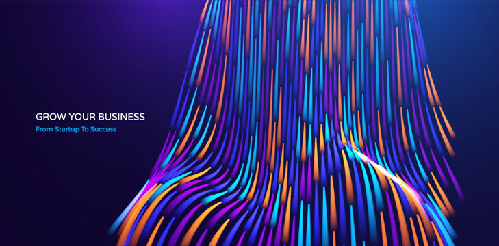 Energy flow is directed upward. Business concept of growth and development. Creative particle dynamics. Vector for brochure, poster, cover, card, presentation, flyer or banner.