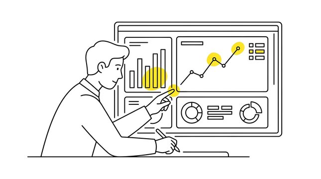 An individual is engaged in detailed analysis of intricate data visualizations presented on a computer screen