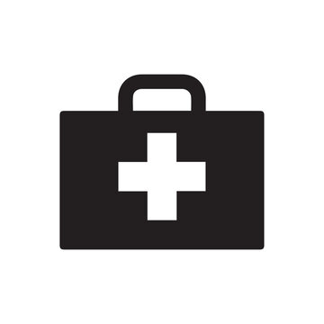 First Aid Kit Icon With White Cross On Black Silhouette Transparent Background