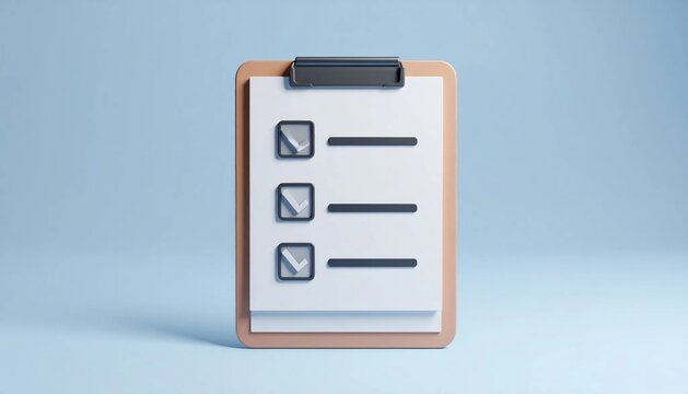3D clipboard with lines and checks audit checklist icon isolated on wh