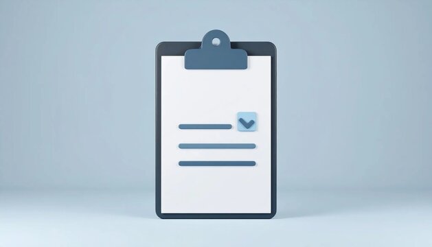 3D clipboard with lines and checks audit checklist icon isolated on wh