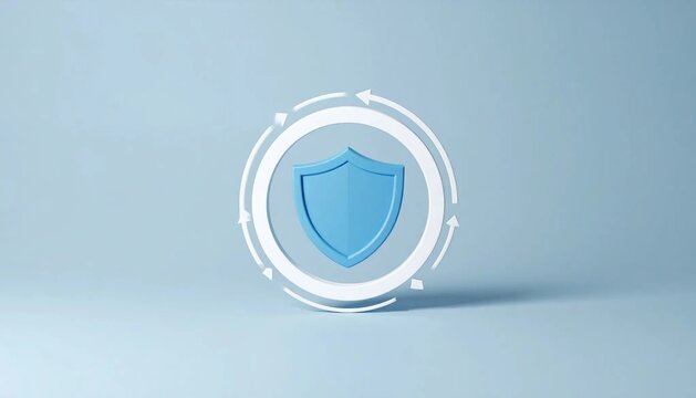 3D circular arrows around shield automated icon isolated on white back