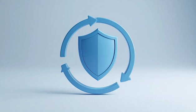 3D circular arrows around shield automated icon isolated on white back