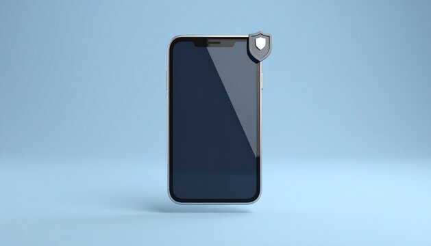 3D smartphone with tiny shield corner mobile icon isolated on white ba