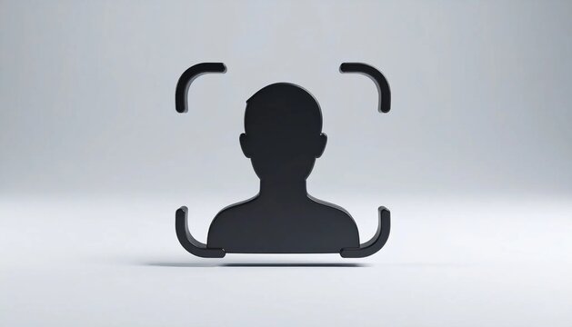 3D user silhouette inside corner brackets face scan icon isolated on w