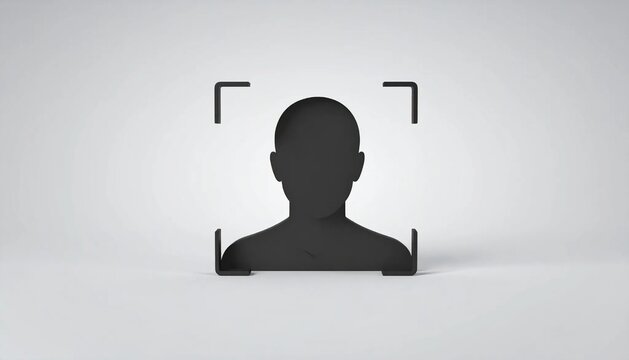 3D user silhouette inside corner brackets face scan icon isolated on w
