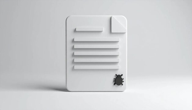 3D document with stacked lines and bug log file icon isolated on white