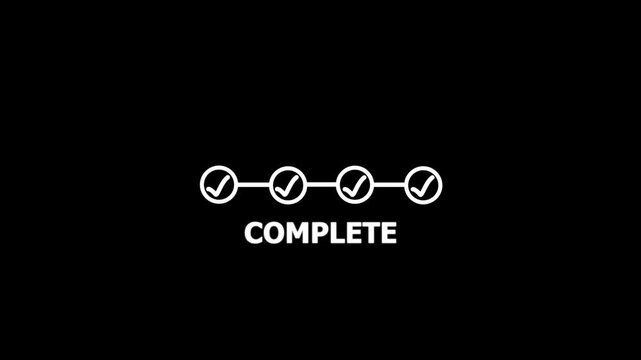 Step Progress Line Checkmark Animation on Black Background Task Completion, Abstract bright check mark icon with step-by-step animation on black background. 4k video