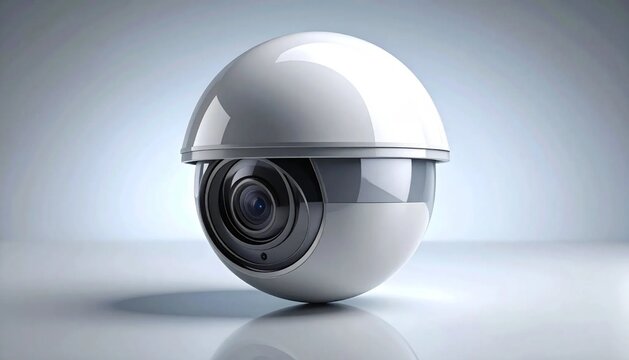 3D small dome security camera head icon isolated on white background