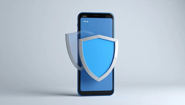 3D smartphone and shield overlapping two factor icon isolated on white