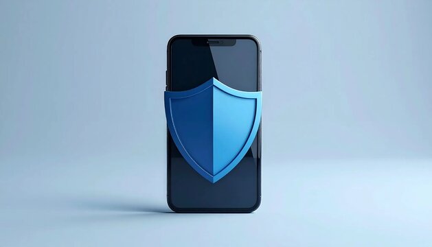 3D smartphone and shield overlapping two factor icon isolated on white