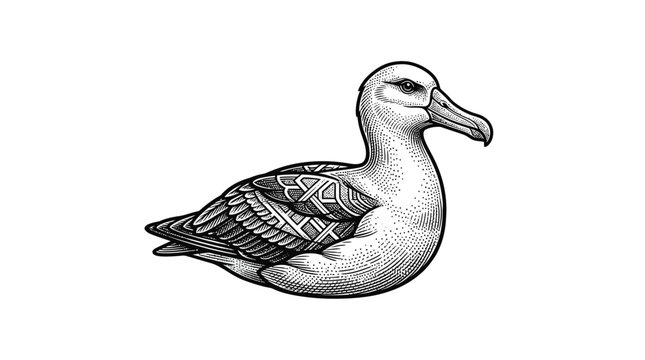 Detailed illustration of a seabird profile.