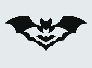 Fototapeta premium Black bat wings symbol with three bats in flight style