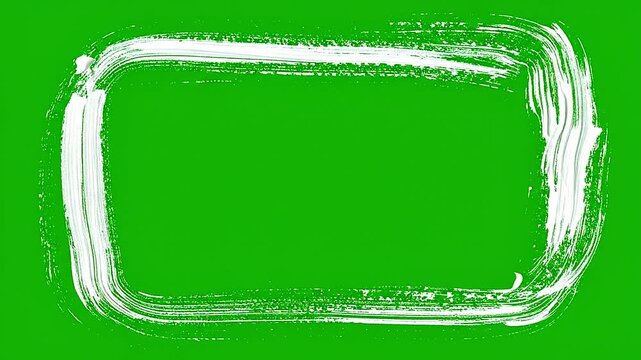 White paint brush stroke frame on a green screen background