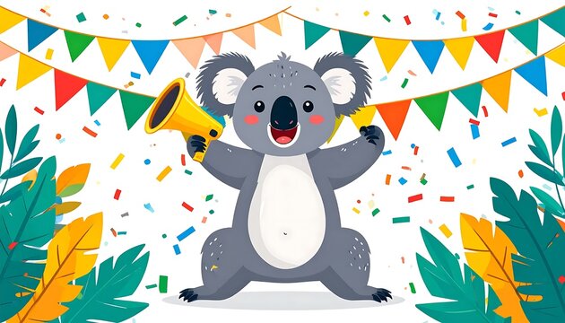 Cute panda bear in colorful geometric pattern background.