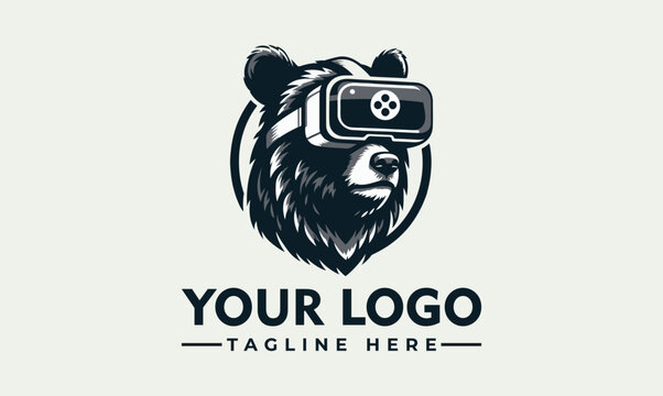 Modern Bear Wearing Virtual Reality Goggles Mascot Vector Logo Illustration