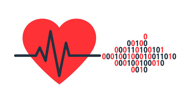 Digital Heart Health Concept with EKG Pulse and Binary Code Data for Medical Technology and Healthcare Innovation