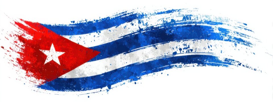 Cuban flag design with a blend of colors and brush strokes in a creative style representing Cuba's culture and identity