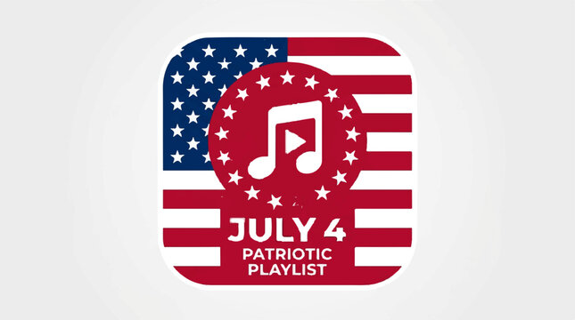 American patriotic icon, Independence Day music symbol, July 4th playlist button, USA flag background