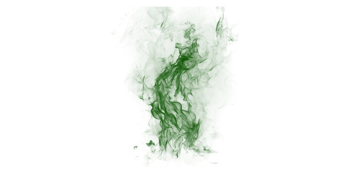 Green smoke swirling on isolated transparent background with wispy tendrils and vibrant color