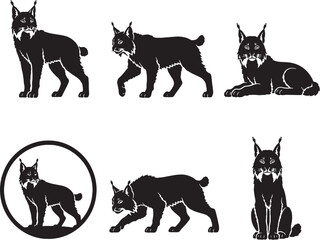Lynx Silhouette Icon Set Black Vector Wild Cat Wildlife Collection © luu
