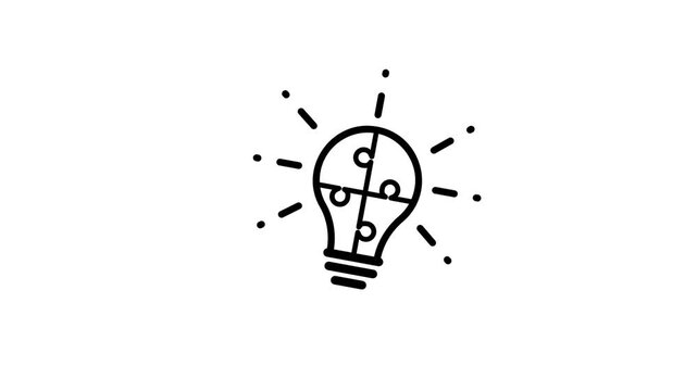 Light bulb puzzle line icon animation isolated on white background