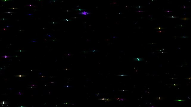 Bright colorfull twinkle starburst glitter light animation with featuring glitter sparkle trails and shimmering festive flashes on black screen background ultra HD 4K