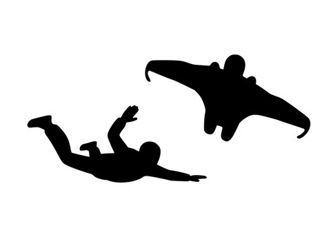 Silhouette of person skydiving with parachute