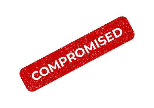 Red compromised rubber stamp seal with a rough and grunge texture