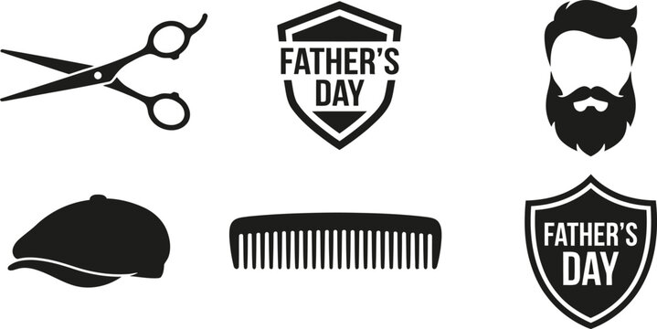 Father's day barber shop elements collection scissors beard cap comb