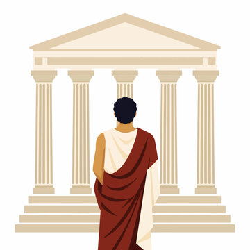 Ancient Classical Temple with Columns and Steps.