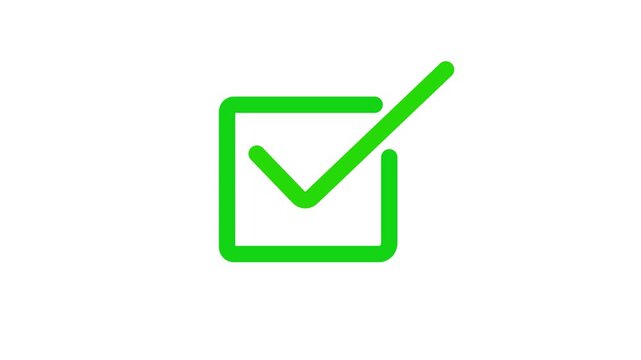 Green Check Mark Symbol Animation On White Background Acceptance Concept