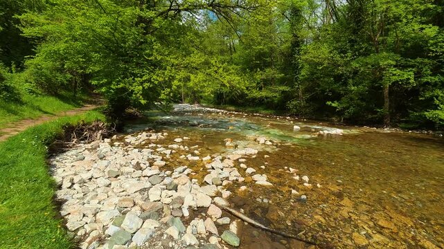 Clear stream flows over rocks. Gradac River, Serbia