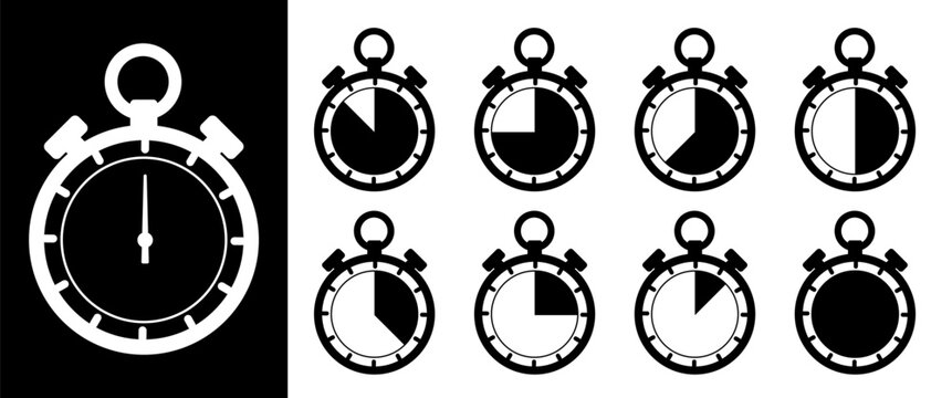 Stop Watch UI Icon Set with Timer Symbols Countdown Indicators Chronometer Interface Elements and Time Tracking Icons