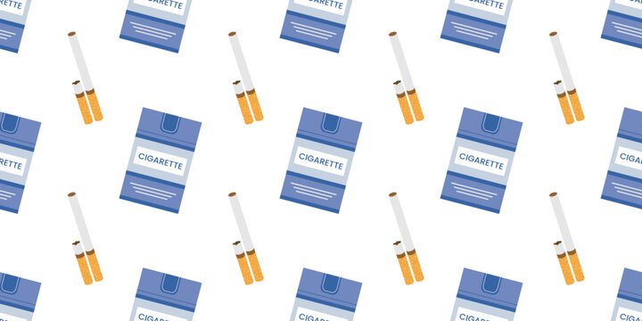 Seamless pattern with cigarette packs and cigarettes. Tobacco product texture for fabric print, wrapping paper, bad habit concept, smoking wallpaper design.