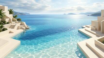 Fototapeta premium Modern coastal architecture overlooking layered blue ocean panorama