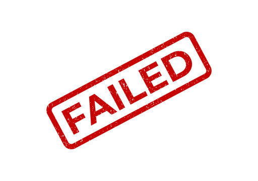 Red failed rubber stamp seal text icon on a simple paper texture
