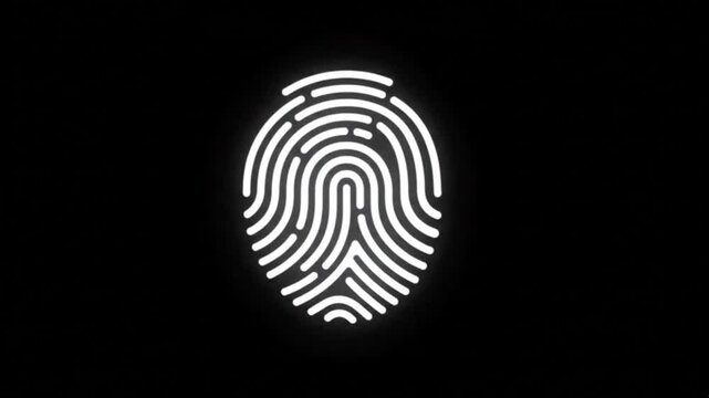 Abstract digital biometric security system scanning fingerprint with glowing light effect animation.