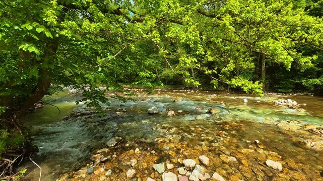 Clear stream flows over smooth stones. Gradac River, Serbia