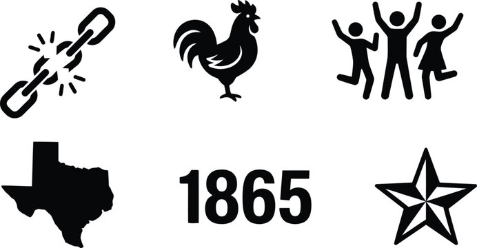 Emancipation proclamation symbols broken chains rooster celebration texas and star