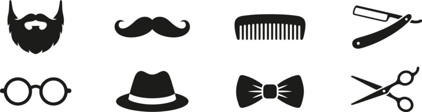 Barber shop icons set beard mustache tools and accessories