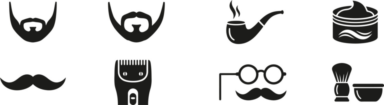 Barber shop icons set facial hair grooming tools and accessories