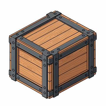 Wooden Chest with Metal Bands.