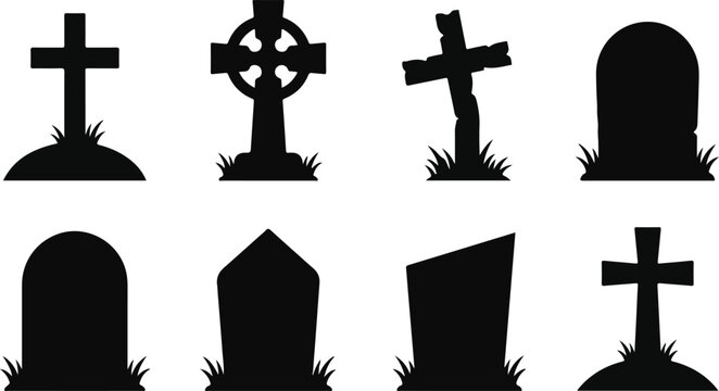 black silhouette of halloween tombstones and gravestones