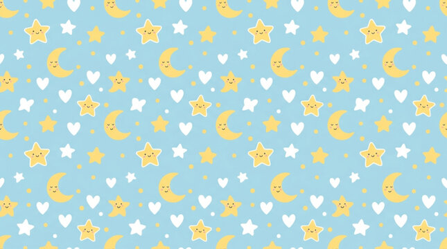 seamless nursery pattern with cute moons and stars detailed pastel colors